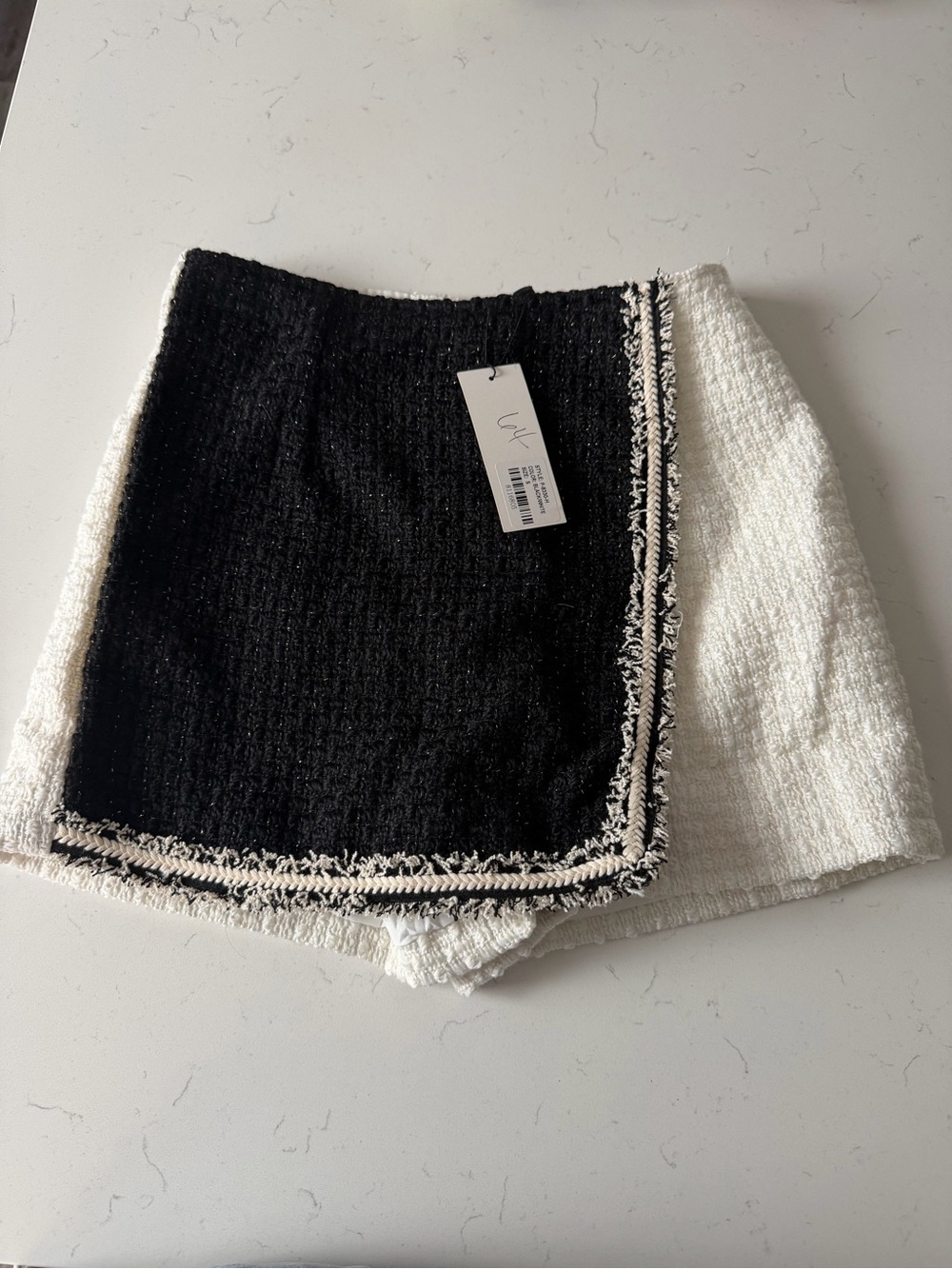 Two-Tone Tweed Skort in Black & White - Classic Feminine Style
